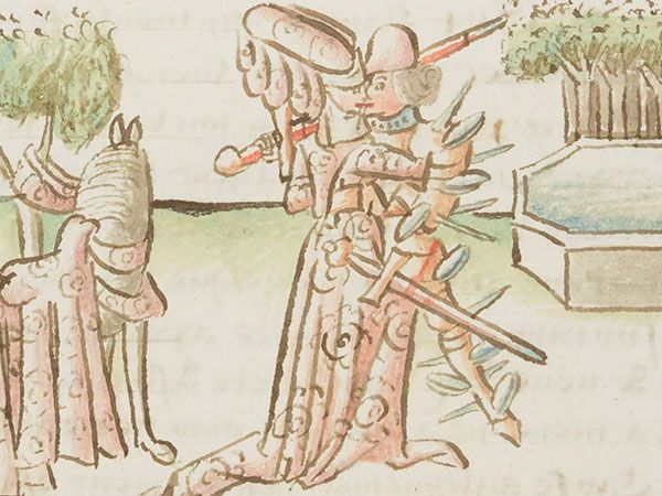 Dame omarmt Florimont in middeleeuwse ridderroman