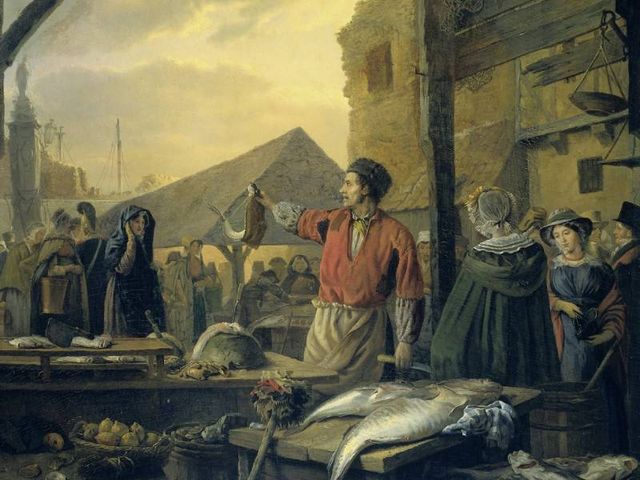 De vismarkt in Antwerpen in 1827 Rijksmuseum