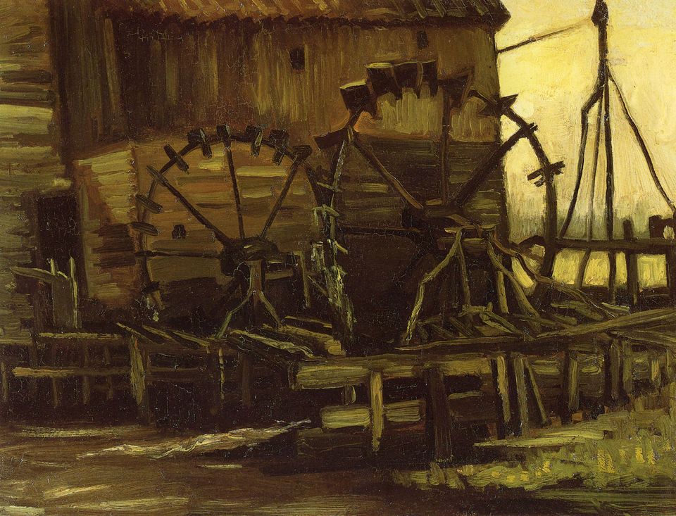 Een afbeelding van een schilderij van de Genneper Watermolen die Vincent van Gogh heeft gemaakt