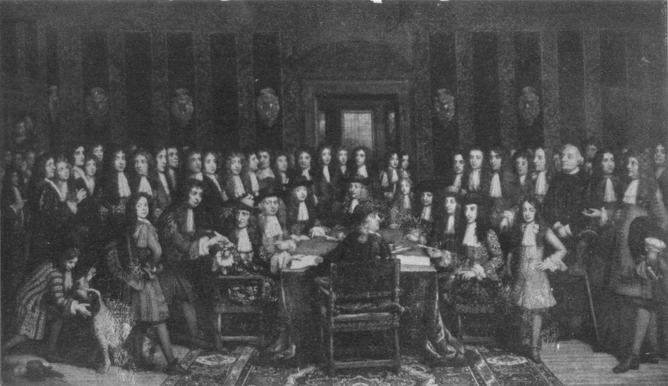 Beschrijving:	Vrede van Nijmegen tussen Frankrijk en Spanje. Schilderij van B.Vaillant. Mogelijk is het de afbeelding van de zaal in het Stadhuis.
Datering	1678