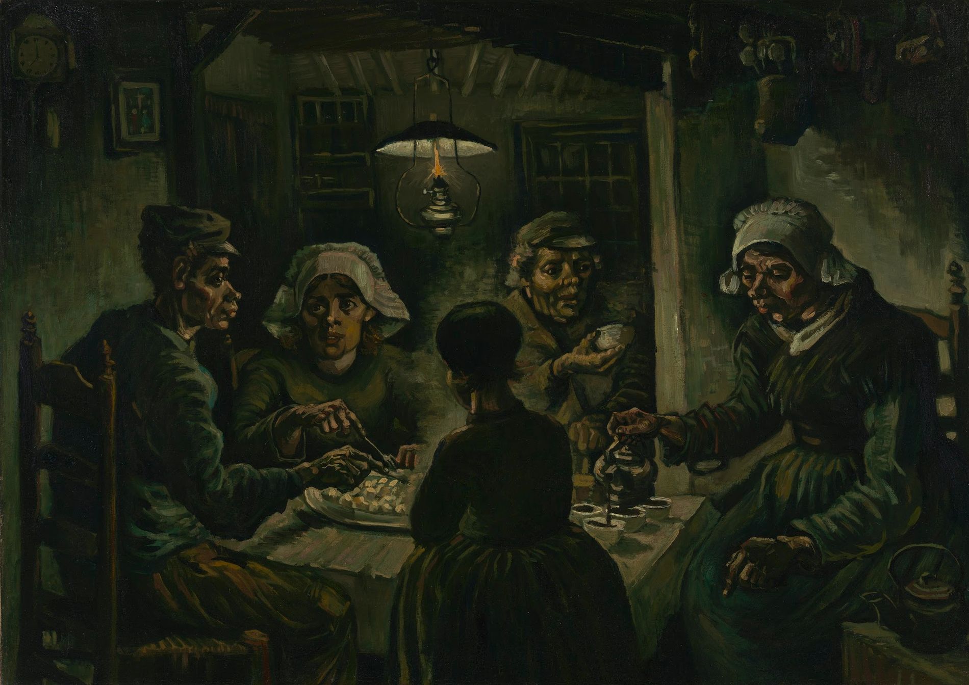 Een afbeelding van het schilderij 'De Aardapppeleters', gemaakt door Vincent van Gogh.