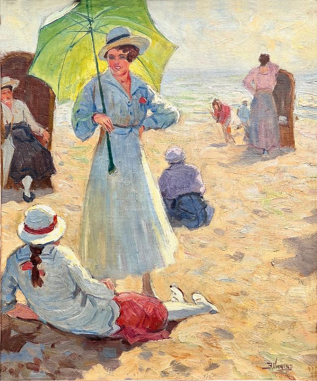 Ben Viegers Dame met parasol aan zee Particuliere collectie