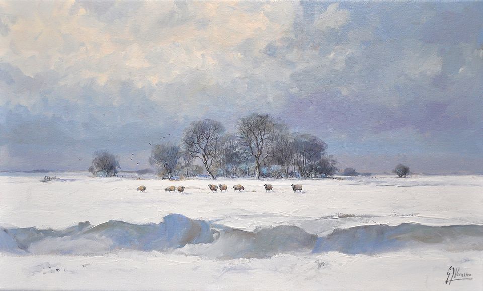 fries winterlandschap, olieverf op doek 30x50cm, Gert-Jan Veenstra