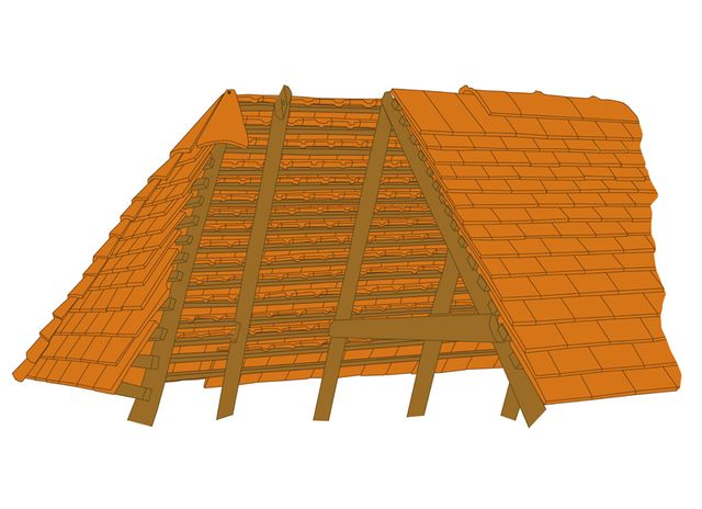 tekening van een dak met daktegels