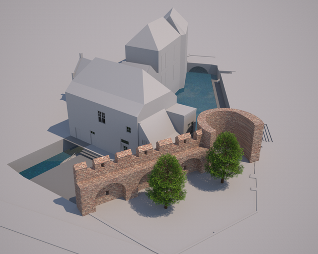 3D afbeelding van de oude stadsmuur.