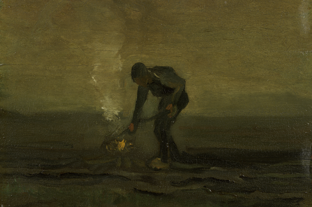 Het schilderij 'Onkruid verbrandende boer' van Vincent van Gogh