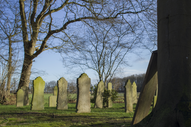 Begraafplaats met oude grafstenen.