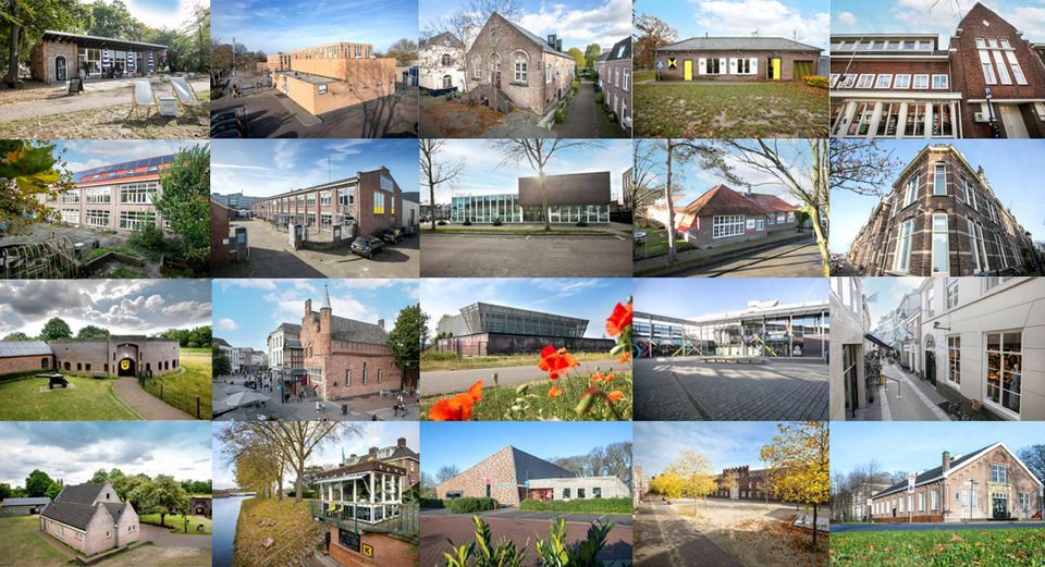Collage van verschillende duurzame gemeentelijke gebouwen