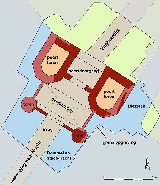 plattegrond van de Pieckepoort op basis van archeologisch onderzoek