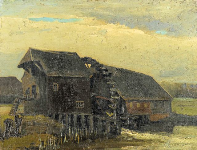 Lighter version of the painting of the Opwetten water mill