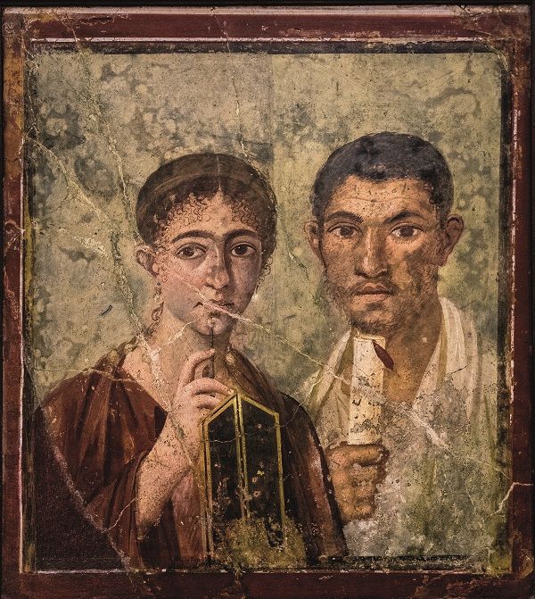 Fresco met portret van de bakker Terentius Neo en zijn vrouw. In de eerste eeuw na Christus gevonden in Pompeï.