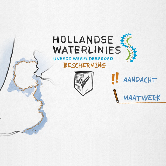 Een filmstill uit een video over bescherming van de Hollandse Waterlinies waarin aandacht en maatwerk centraal staan.