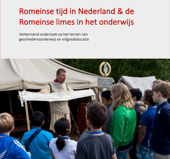 Omslag van het onderzoeksrapport 'Romeinse tijd in Nederland & de Romeinse limes in het onderwijs. Verkennend onderzoek op het terrein van geschiedenisonderwijs en erfgoededucatie'