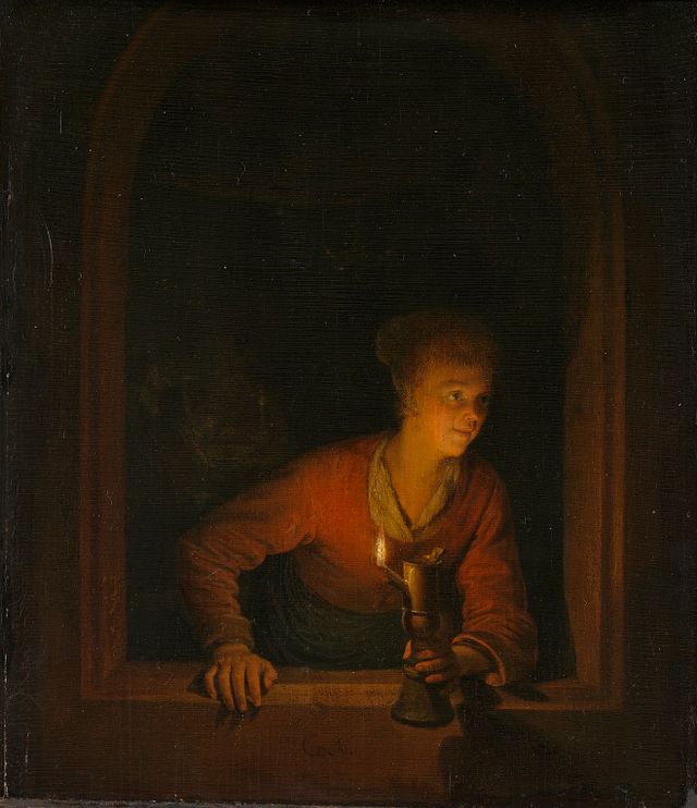 Gerard Dou, Meisje met olielamp voor een venster, ongedateerd, olieverf op paneel, collectie Rijksmuseum
