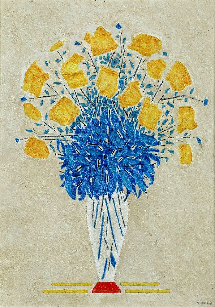 Bloenstillevens - Vilmos Huszár - Gele bloemen in een vaas 1929