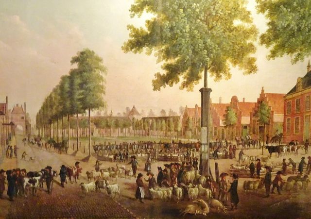 Schilderij van de vroegere Koemarkt.