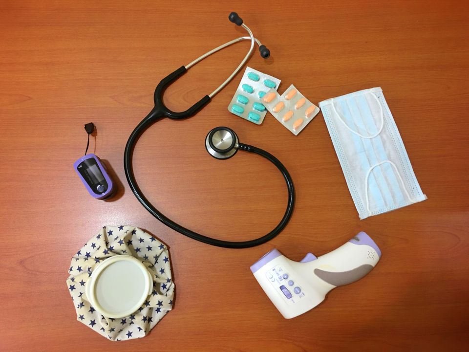 Array of basic medical supplies.