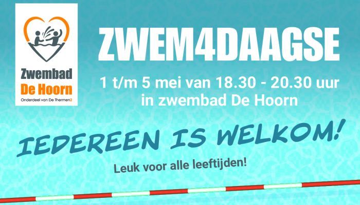 Een poster over Zwem4daagse bij de Hoorn.