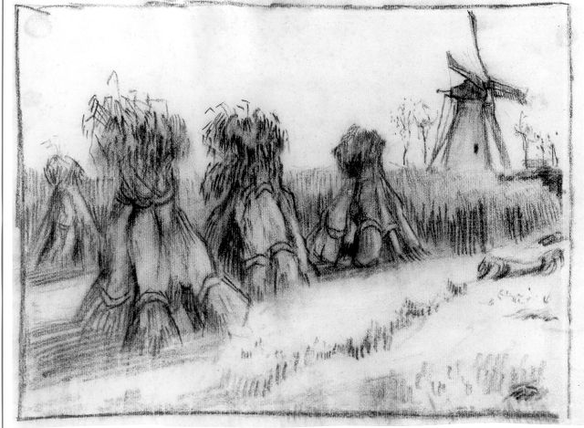 Van Gogh, Weizenfeld mit Garben und einer Windmühle, 1885, VGM Amsterdam