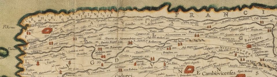 Reproductie van een oude kaart van Romeins Nederland
