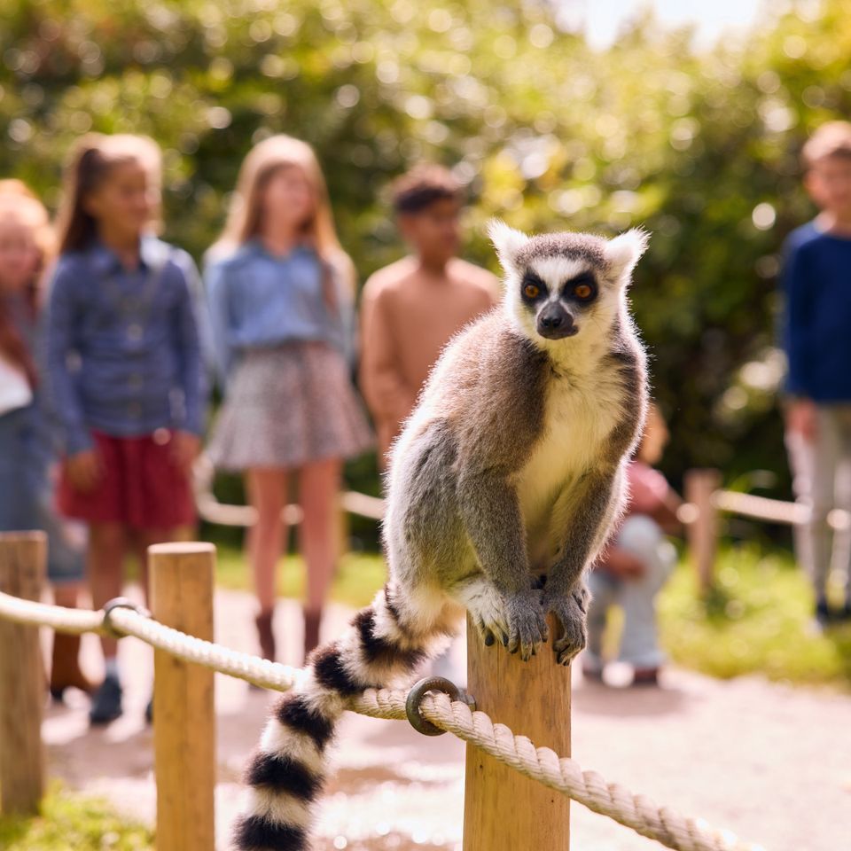 Ring-tailed lemurs and children