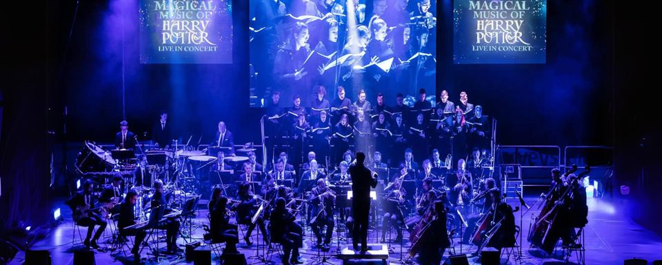 An orchestra is playing the music of the films of Harry Potter.