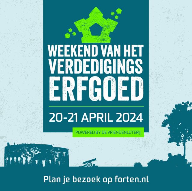 Een banner waarop te zien is "Weekend van het Verdedigingserfgoed, 20 - 21 april 2024".