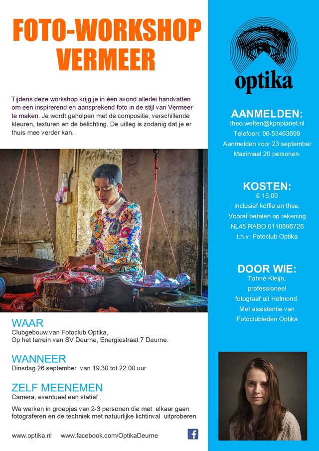Affiche Fotoworkshop Vermeer - Fotocclub Optika Deurne