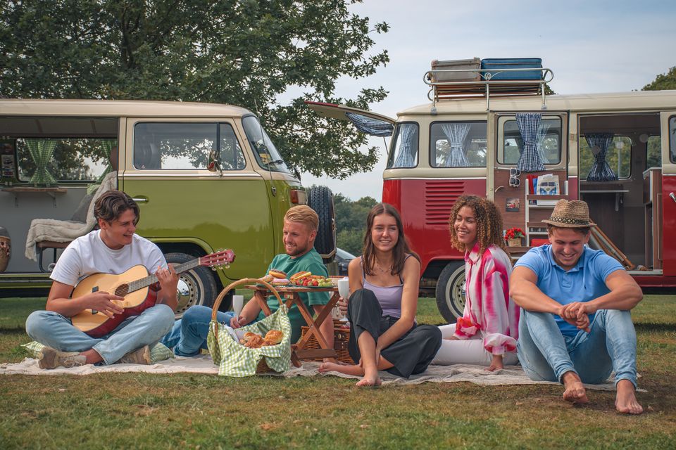Picknick met een groep vrienden in het Lido in Waalwijk - met Volkswagen camperbusjes