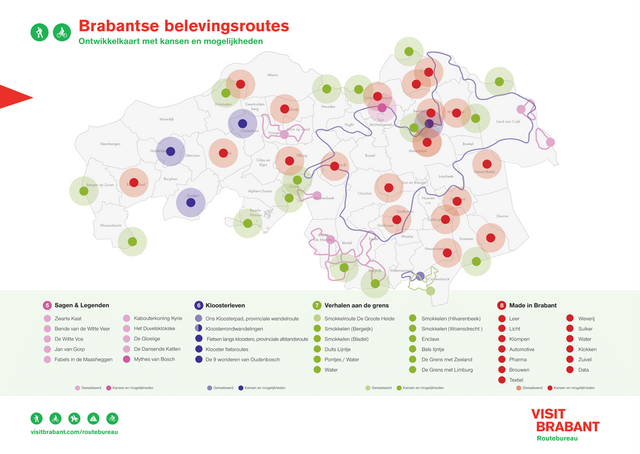 Kaart met kansen en mogelijkheden binnen de Brabantse Belevingsroutes