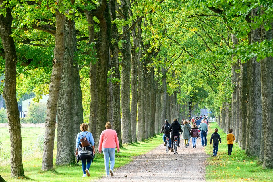 Buitenplaats Boekesteyn met wandelaars en fietsers in de herfst