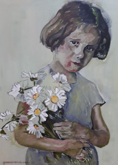 schilderij van meisje met margrieeten