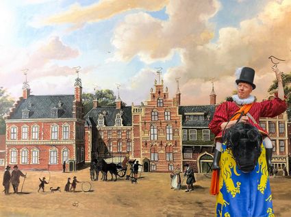 Willem Lodewijk te paard voor zijn paleis. Een foto uit de 17e eeuw.