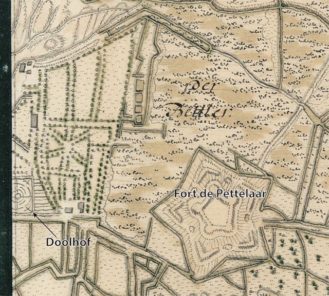detail kaart 1732 met labyrint op De Pettelaar