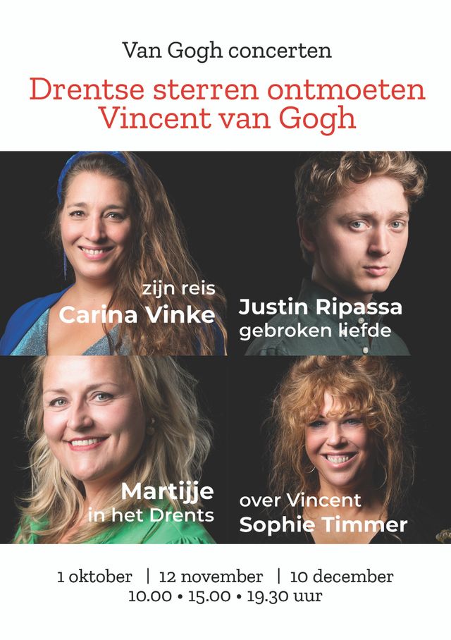 Drentse sterren ontmoeten Vincent van Gogh: Carina Vinke, Martijje, Justin Ripassa en Sophie Timmer