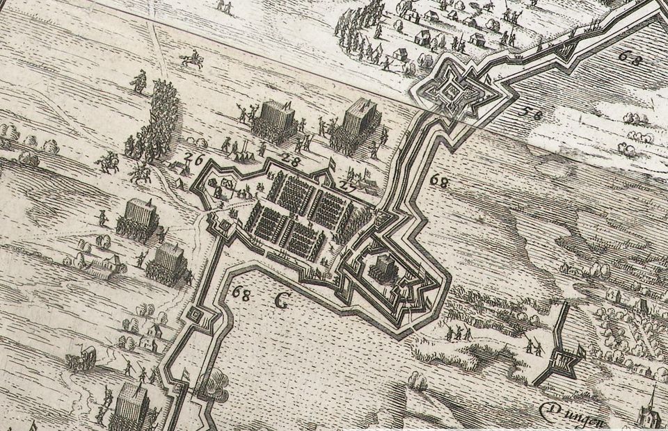 Een landschapskaart met de linie 1629 erop afgebeeld
