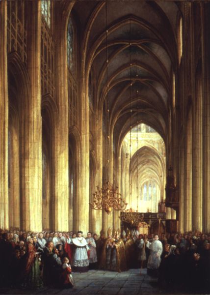 schilderij Jan Peeters 1865 aartsbisschop Zwijsen op concilie in schip Sint-Jan