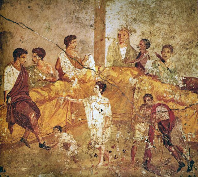 Romeinse fresco van een banket in Pompeii