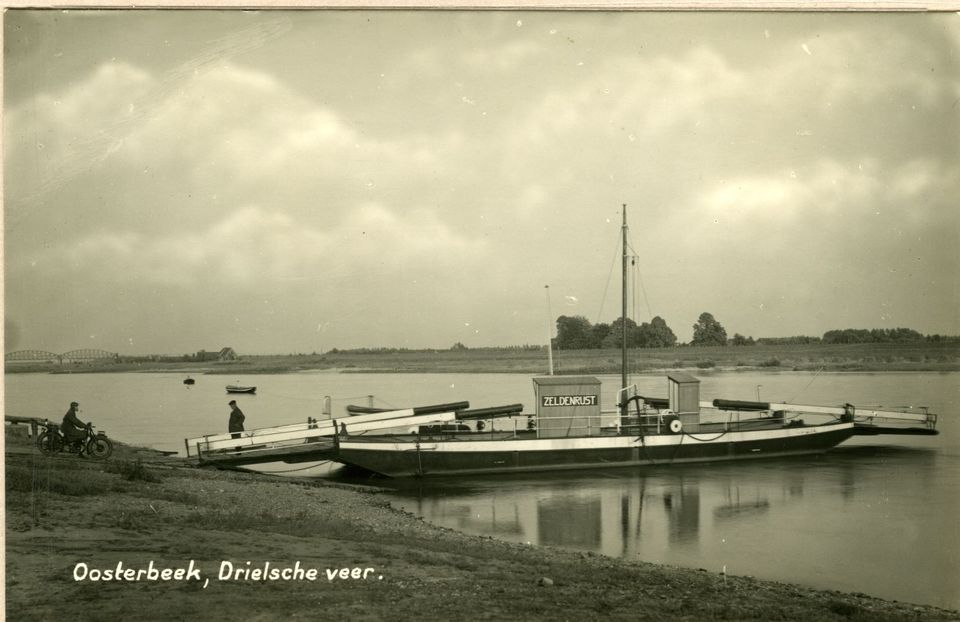 The ferry before the war. This ferry, on which cars could cross the river, had been disabled by the ferryman in order to prevent  the German troops from using it. .