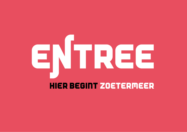 Logo van Entree, het nieuwe woonbouwproject van Zoetermeer. In de foto staat de tekst 'Entree. Hier begint Zoetermeer'.