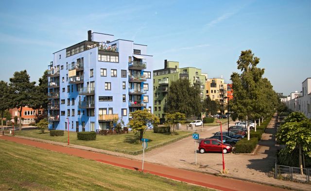 Foto van de gekleurde urban villa's aan de Woudlaan