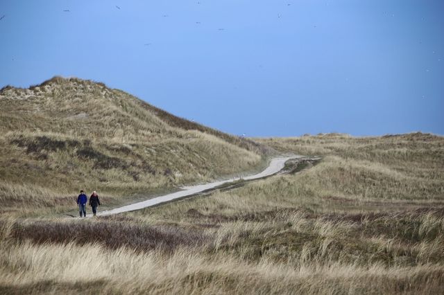 man en vrouw op fietspad door duinen Vlieland